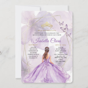 Convite Elegante Floral Lavanda Quinceañera Dourado Redond