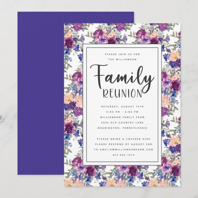 Convite Elegante Floral Lettered Family Reunion (Frente/Verso)