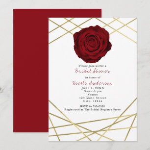 Convite Elegante Floral Linhas Rosa Vermelho e Dou