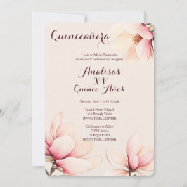 Convite Elegante Floral Magnolia Quinceañera CUSTOM