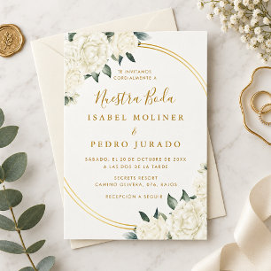 Convite Elegante Floral Marfim Dourado Nossa Noiva Casamen