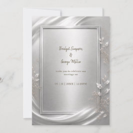 Convite Elegante Floral Metálico Prata Brilho de Casamento