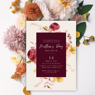 Convite Elegante Floral Moderno burgundy brunch do Dia das