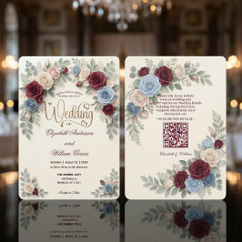 Convite Elegante Floral Moderno Código QR Casamento Tudo E