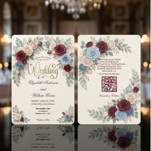 Convite Elegante Floral Moderno Código QR Casamento Tudo E