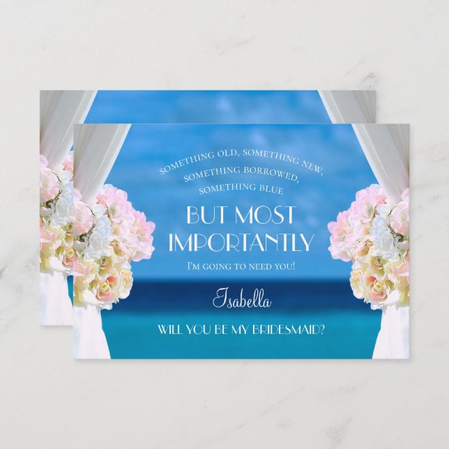 Convite Elegante Floral Ocean Beach Bridesmaid (Frente/Verso)