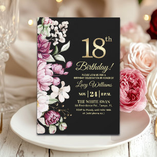 Convite Elegante Floral Ouro 18 Aniversário