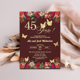 Convite Elegante Floral Ouro 45º Aniversário de Casamento