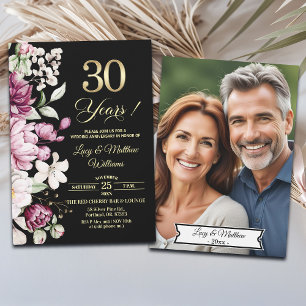 Convite Elegante Floral Ouro Aniversário de 30 Anos de Cas