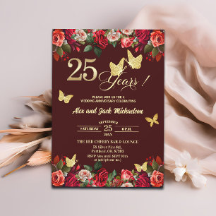 Convite Elegante Floral Ouro Aniversário de Casamento de 2
