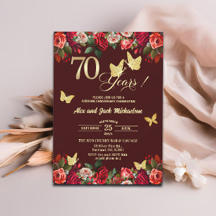 Convite Elegante Floral Ouro Aniversário de Casamento de 7