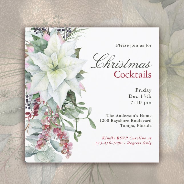 Convite Elegante Floral Poinsettia Holiday Cocktail (Available in both printed and instant download digital format.)