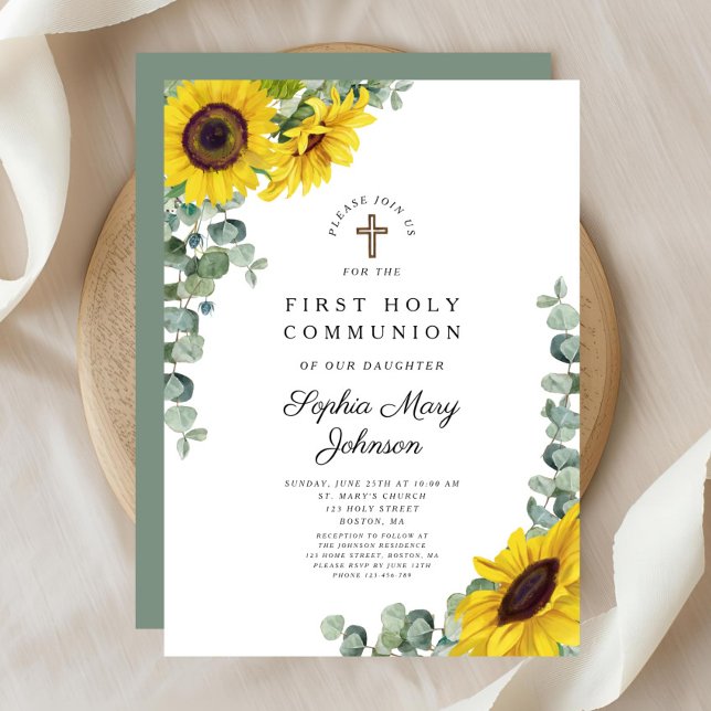 Convite Elegante Floral Primeira Comunhão Santa (Elegant Floral First Holy Communion Invitation)