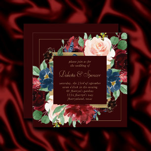 Convite Elegante Floral Quadro Dourado Vermelho de Marsa