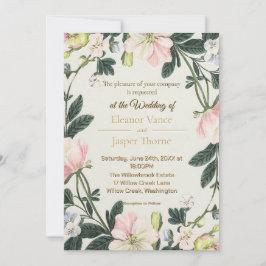 Convite Elegante Floral Romântico Design de Casamento de W