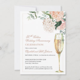 Convite Elegante Floral Rosa 50º Aniversário de Casamento