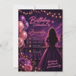 Convite Elegante Floral Rosa Aniversário de 16 anos