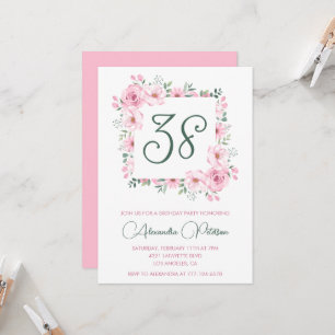 Convite Elegante Floral Rosa Aquarela 38º aniversário
