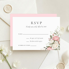 Convite Elegante Floral Rosa Bege Vegetação Casamento RSVP