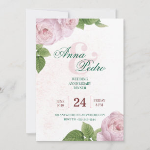 Convite Elegante Floral Rosa de Aniversário de Casamento 