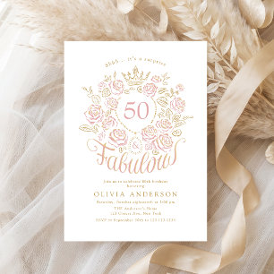 Convite Elegante Floral Rosa & Dourado 50 & Fabuloso Anive