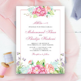 Convite Elegante Floral Rosa em Aquarela para Casamento Mu