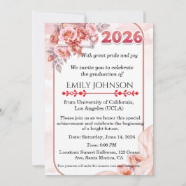 Convite Elegante Floral Rosa em Aquarela para Formatura