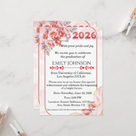 Convite Elegante Floral Rosa em Aquarela para Formatura