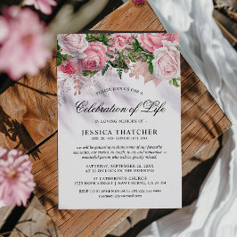 Convite Elegante Floral Rosa Memorial | Celebração da Vida