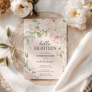 Convite Elegante Floral Rosa 'Olá Dezoito' Aniversário de 