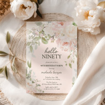 Elegante Floral Rosa 'Olá Noventa' Aniversário de