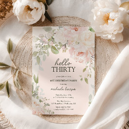 Convite Elegante Floral Rosa 'Olá Trinta' Aniversário de 3
