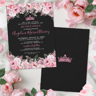 Convite Elegante Floral Rosa Quinceanera