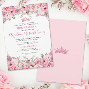 Convite Elegante Floral Rosa Quinceanera