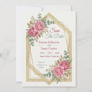 Convite Elegante Floral Rosa Save the Date