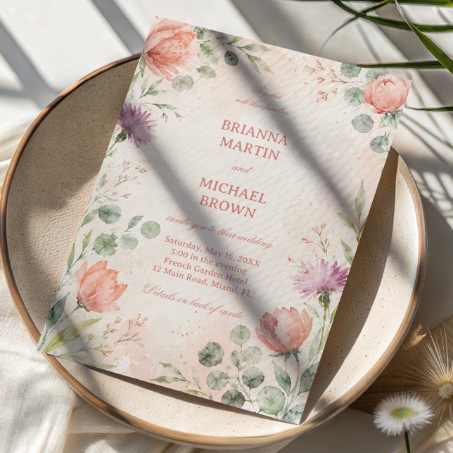 Convite Elegante Floral Rosado (Criador carregado)