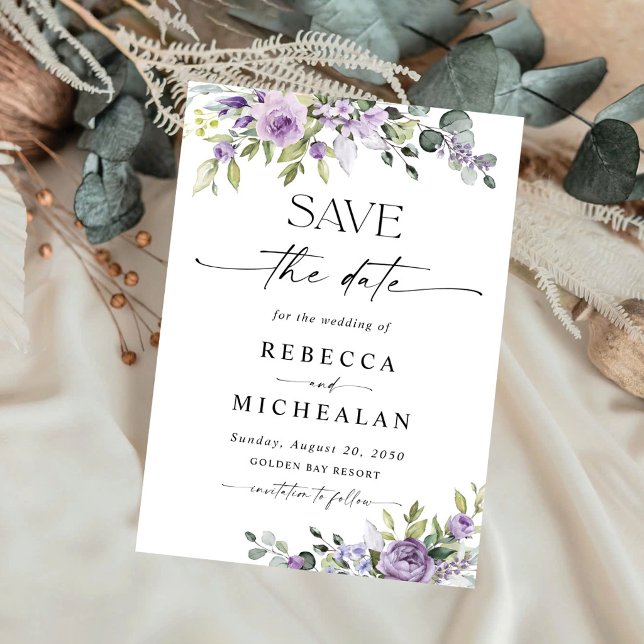 Convite Elegante Floral Roxo Casamento Salve A Data (Criador carregado)