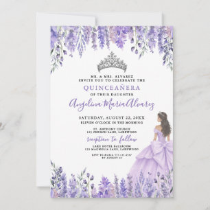 Convite Elegante Floral Roxo Quinceanera