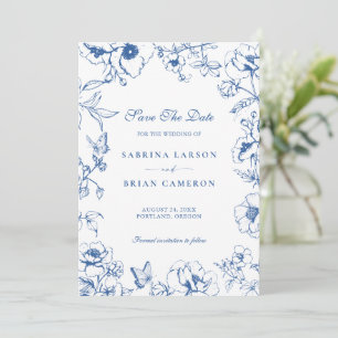 Convite Elegante Floral Royal Blue Jardim Salve a Data