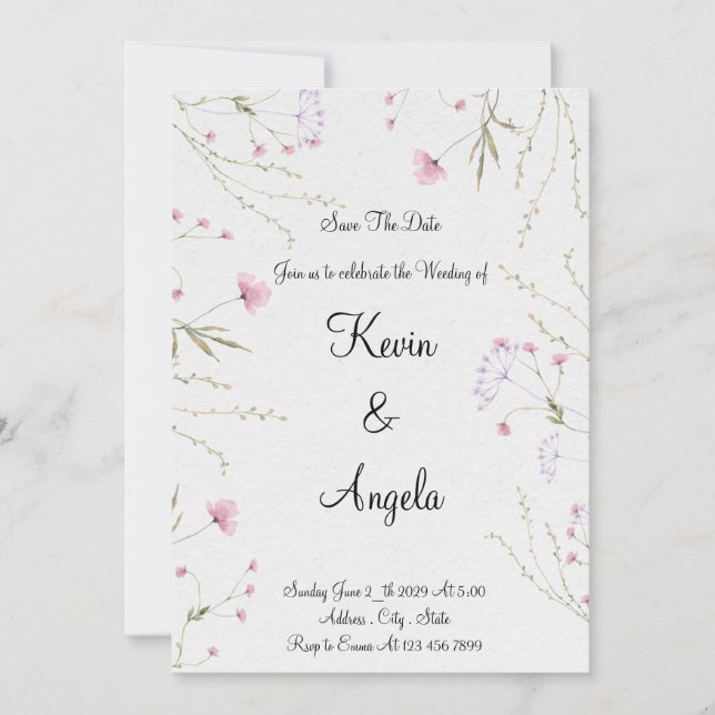 Convite Elegante Floral Save The Date Casamento (Frente)
