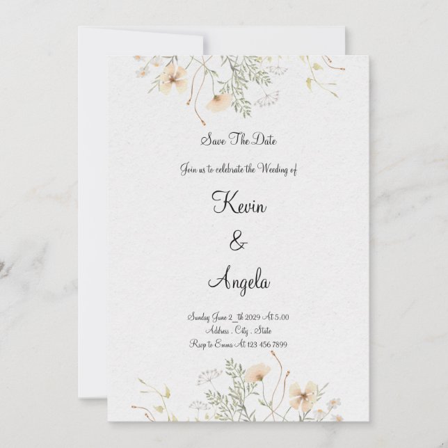 Convite Elegante Floral Save The Date Casamento (Frente)