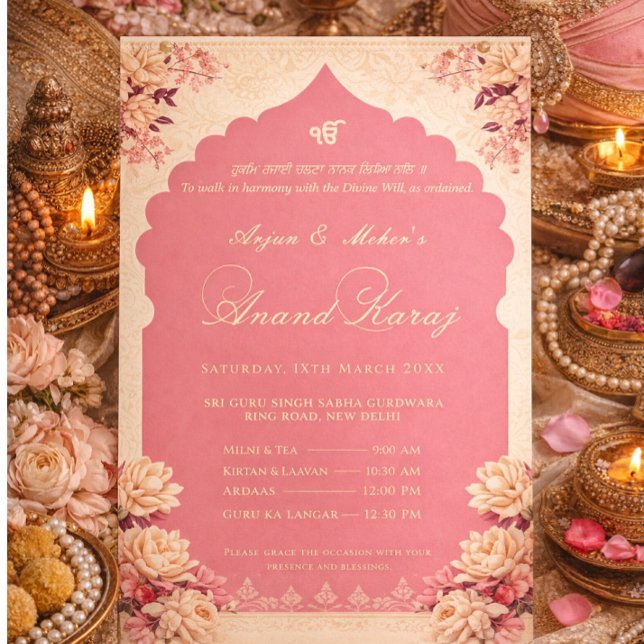 Convite Elegante Floral Sikh Anand Karaj (Criador carregado)