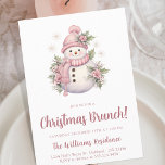 Convite Elegante Floral Snowman Brunch<br><div class="desc">Este doce convite de festas de brunch de Natal apresenta um elegante boneco de neve floral rosa com um roteiro elegante, escrito à mão. Perfeito para celebrar os feriados no estilo, este convite certamente impressionará seus convidados. O convite pode ser personalizado para incluir seu nome, detalhes da festa e quaisquer...</div>