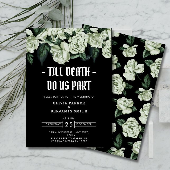 Convite Elegante Floral Till Death Nos Parte Wedding (till death do us part wedding invitation)