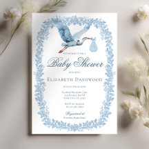 Elegante Floral Toile Frame Blue Stork Chá de fral