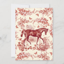 Convite Elegante Floral Toile Vintage Rústico Vermelho Cav