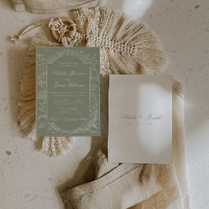 Convite Elegante Floral Verde Musgo Boho Botânico Casament