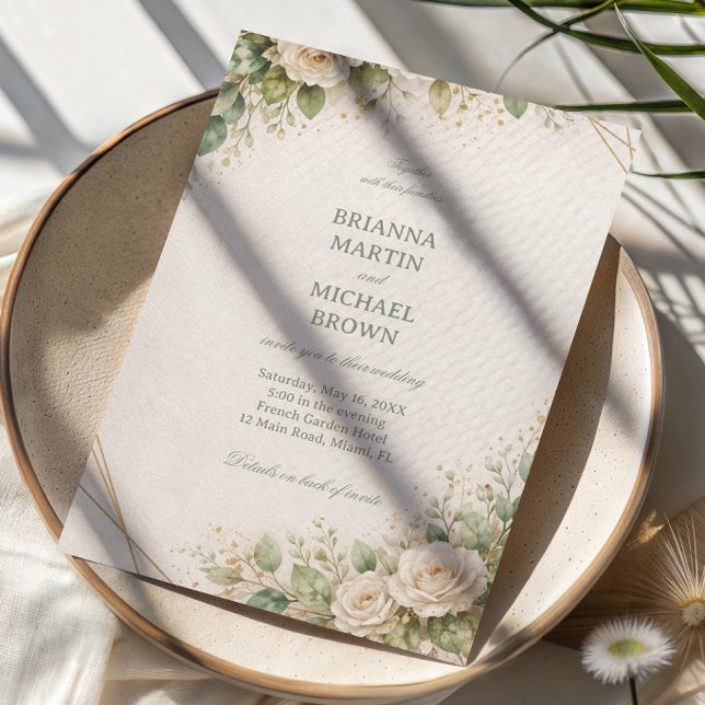 Convite Elegante Floral Verde Neutro (Criador carregado)