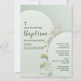 Convite Elegante Floral Verde Pastel Batismo