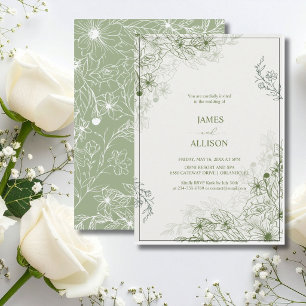 Convite Elegante Floral Verde Sábio